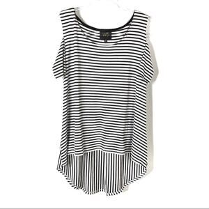 3/$30 Anthro W5 | Black & White Ribbed Stripe Cold Shoulder Top M